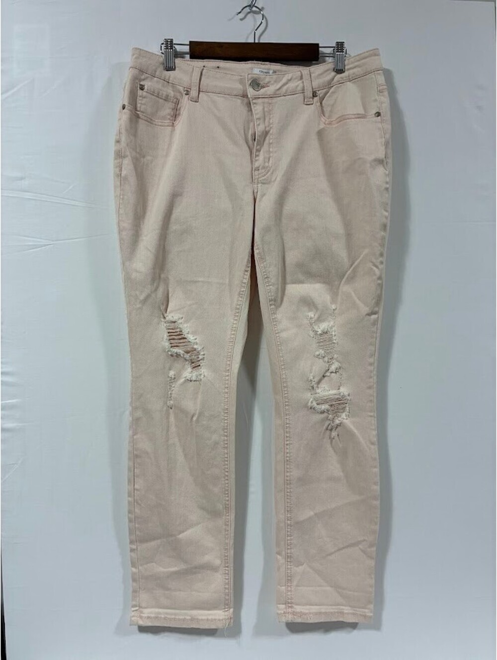 Crown & Ivy Curvy 16W Buff Pink Distressed Skinny Jeans Women's High Rise NWT
